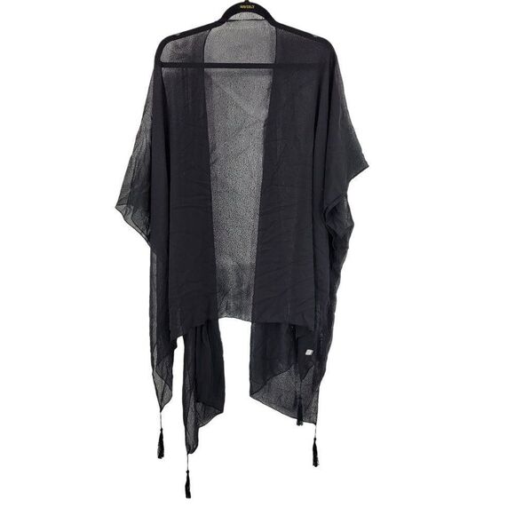 Womens Sheer Tasseled Kimono Black Boho Gothic Witchcore Baddie Festival Night O - Picture 7 of 10